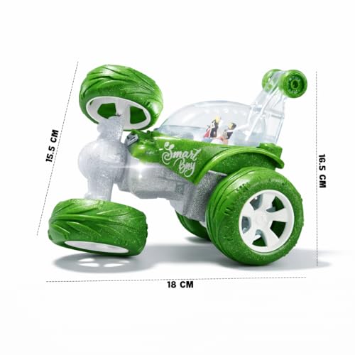 Image of SMART BOY 360 Rotational Stunt Remote Control Car for Kids, USB Rechargeable RC Toy for Boys and Girls, Mist Smoke Effect, Lights & Music, Anti-Skid Rubber Tires - Indoor Outdoor Car 9883 Green