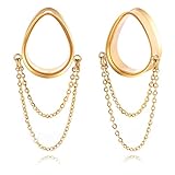 Earblity 2PCS Dangle Chain Teardrop Ear Plugs Tunnels Daily 316 Stainless Steel 5/8'' 16mm Ear Gauges Expander Stretcher Piercing Body Jewelry