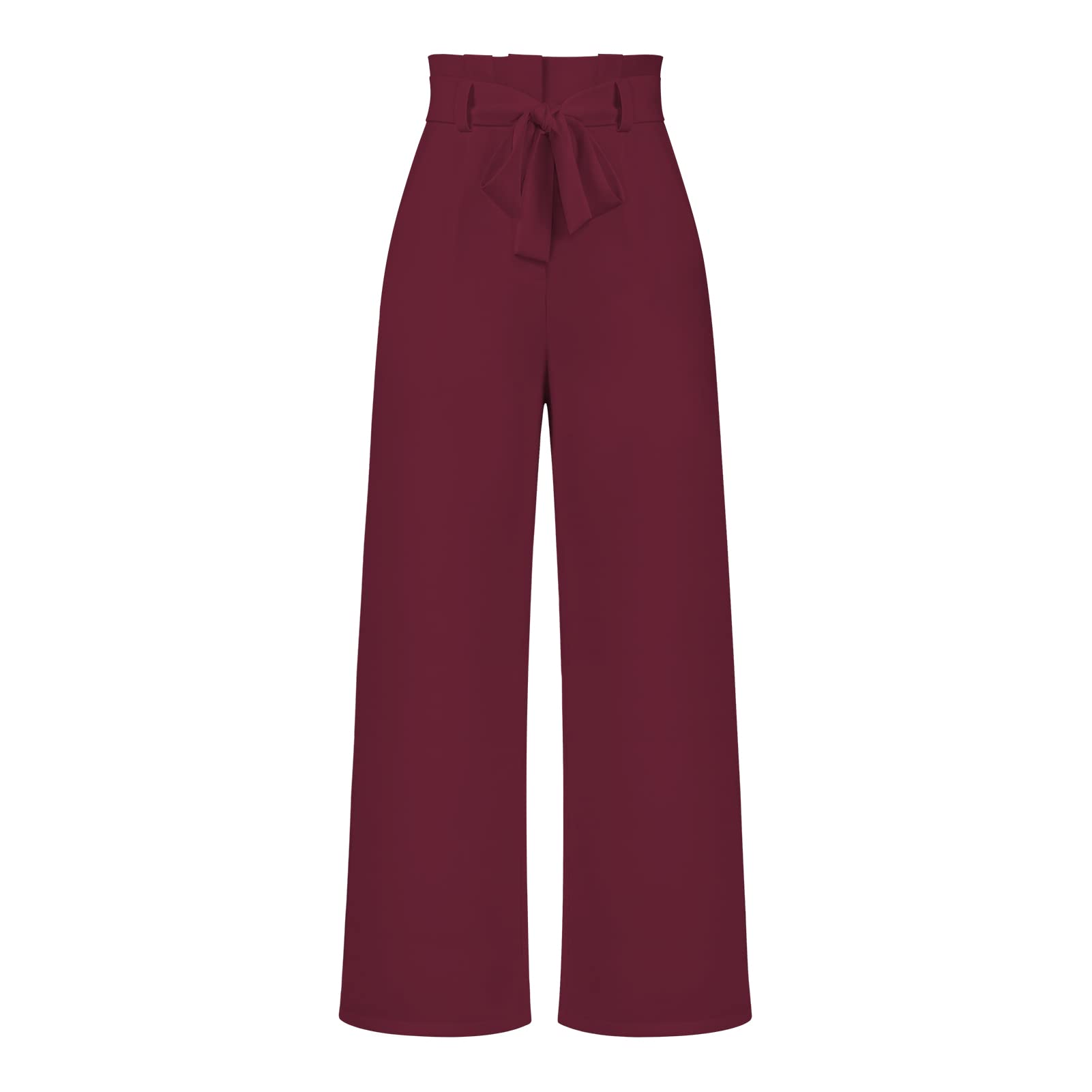 Womens High Waist Straight Wide Leg Pants Tie Waist Pocket Trousers