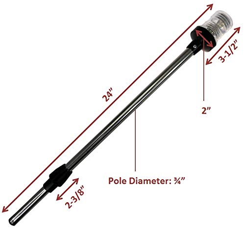 Pactrade Marine Boat Led All Round Anchor Plug-In Light Ss Pole 24" W/Collar 12V #TOP1