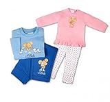 Pflegeleicht Baby Set Schlafanzug 2-teilig 100% Baumwolle Nachtwäsche Kinder Maus 86/92 (Rosa/Weiß)