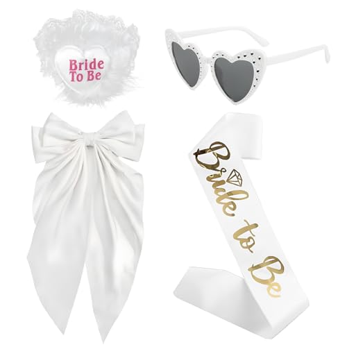 4 piezas JGA Accessoires Frauen- JGA velo nupcial, Bride to Be Schärpe, JGA deko frauen für Junggesellenabschied Brautparty und Hochzeitsfotografie