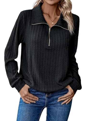 Image of Leriya Fashion Women's Casual Long Sleeve T-Shirt - Half Zip Textured Summer Tee, Lightweight Breathable Basic Top for Daily, Work & Travel,Street Style