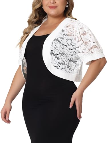 Image of Agnes Orinda Plus Size Cropped Cardigans for Women Open Front Short Sleeve Floral Lace Sheer Bolero Shrugs for Dresses