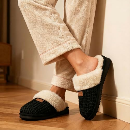 Image of Litfun Women's Fuzzy Memory Foam Slippers Fluffy Winter House Shoes Indoor and Outdoor