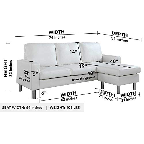 Divano Roma Furniture Modern Sectional, White - Thumbnail 3