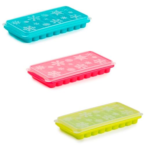 Acan Tradineur - Pack de 3 cubiteras de plástico con Tapa, Molde para 9 Cubitos de Hielo alargados, fácil extracción, cóctel, Whisky, Fabricado en España (Color Aleatorio - 26 x 12,5 x 3,6 cm)