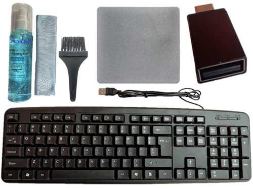 Image of Anjo 4 in 1 Combo of Wired Keyboard, 3 in 1 Cleaning Kit 100ml with Cloth & Brush, OTG C Male to A Type Female, Anti-Skid Mouse Pad