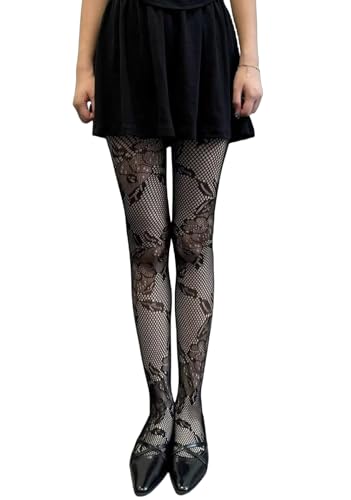 Image of Mrotrida Women's Floral Footless Tights Vintage No Toes Fishnet Leggings Stockings Sheer Foral Pattern Lace Mesh Pants