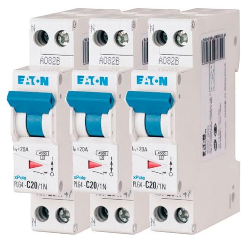 EATON 264747 PLG4-C20/1N - DISJONCTEUR MODULAIRE PH/N - Blanc - MANETTE BLEUE - 1P+N / 20 A -...