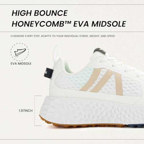 Rosella Carlie White Sneakers for Women - Women's Fashion Sneakers with Honeycomb EVA Midsole - Lightweight Stylish Patchwork Casual Platform Lace Up Tennis Gym Workout Walking Runing Shoes2