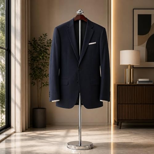 Image of LOCOMOTO Stainless Steel Coat Stand | Heavy Duty Garment Hanger Stand Rack | Cloth Stand for Office, Home, Showroom & Boutique | Rust Proof Durable Coat Hanger Stand (WOODEN HANGER)