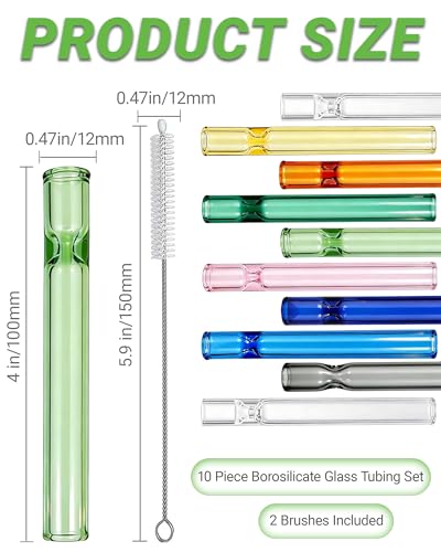 Image of 10 Pcs Borosilicate Glass Tubes 4 Inch (10 cm), Thick Glass Blowing Tubes, 2mm Wall Heat Resistant for Lab Experiments DIY Projects Industrial Use, Acid Alkali Resistant, Multicolor