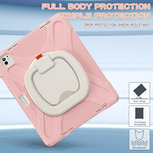 Coque iPad Pro 13 M5 M4 rose antichoc avec support rotatif et protège-écran - 2