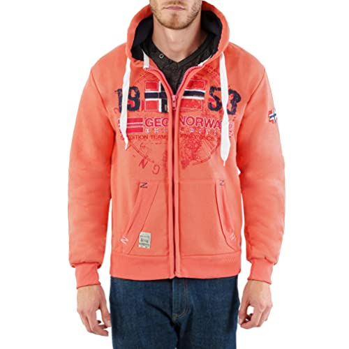 GEO NORWAY GAPIGAL Men - Sweat À Capuche Zipée Poche Kangourou pour Homme - Sweats Shirts Hood Logo Homme - Sweat Shirt Hoody Chaud Manches Longues - Hoodie Sport Casual Regulier (Corail L) Cover