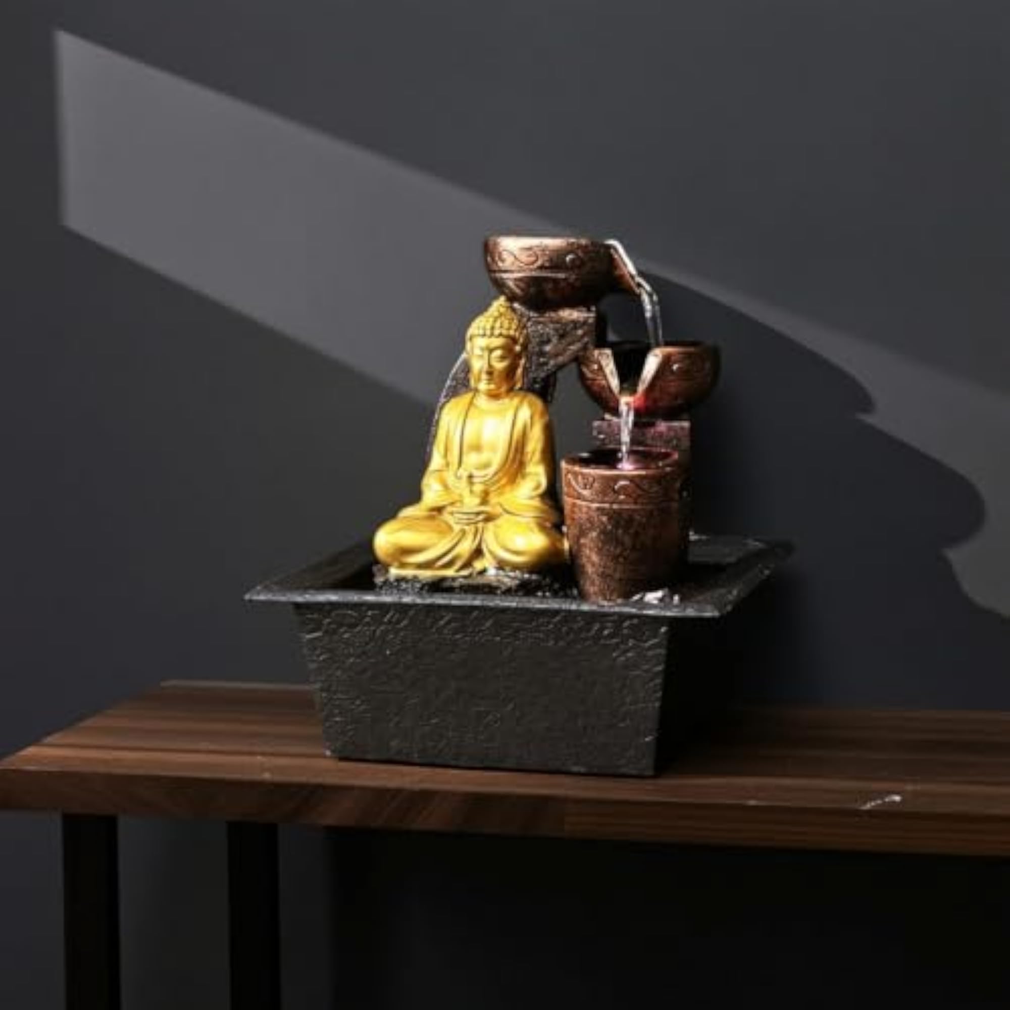 Layered Buddha Fountain with Black Tray Compact Design