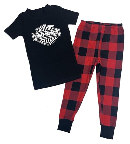 Harley-Davidson Little Boys' 2-Piece Bar & Shield Tight Fit Plaid Pajamas Set