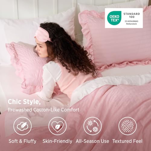 3-Pc Bedsure Queen Ruffle Comforter Set (Pink) 22.49 + Free Shipping w/ Prime or on 35+ + 50% Off Code 9T7LTH2P - image 3