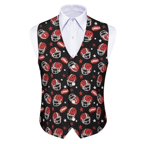 TOADDITDO Ball Print Suit Vest for Men Sleeveless Button Down Vests Casual V-Neck Waistcoat with Back Strap