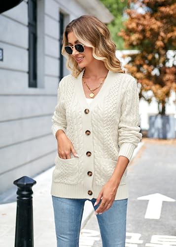 Image of Womens Cardigan Sweaters Cable Knit Sweater 2026 Fall Winter Chunky Open Front Button Down Coats with Pockets