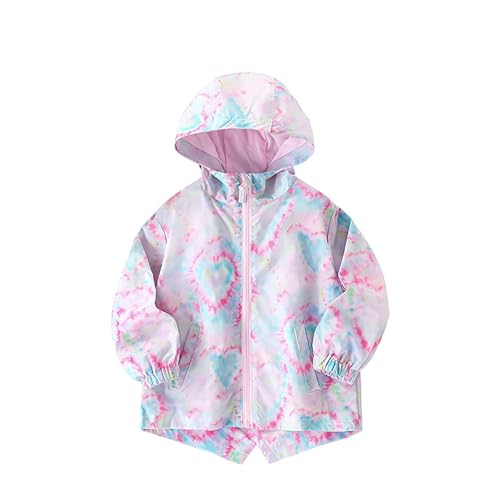 Chaqueta cortavientos para niños, chaqueta impermeable con estampado de teñido anudado, abrigo con cremallera y capucha para niños y niñas de 1 a 8 años, rosa claro, 2-3 años