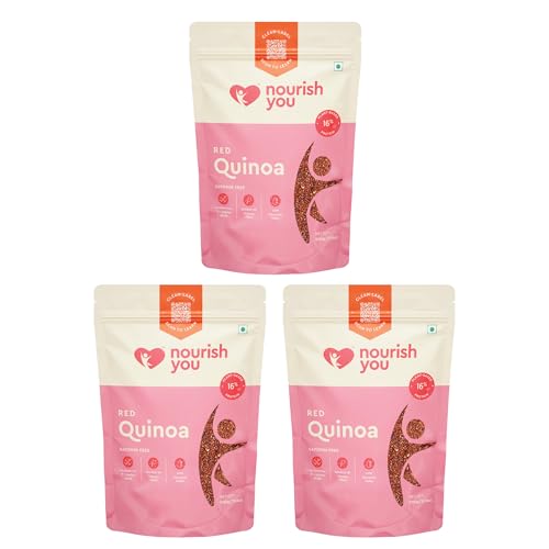 Image of Nourish You Premium Red Quinoa | High Protein Supergrain for Salads, Khichdi, Pulao & Healthy Meals | Gluten Free, Rich in Fiber & Antioxidants | 500g X Pack of 3