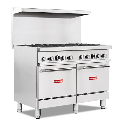 Commercial 48' Gas Range with Oven, 8 Open Burners and Under Full Size Oven 240000 BTU & 33000 Static Oven,NG/LPG Conversion kit, Manual Gas Valve,Freestanding Gas Range for Restaurants