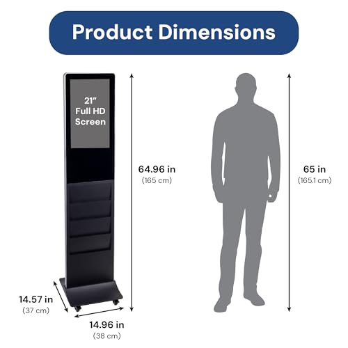 Image of shopPOPdisplays Freestanding Digital Signage with 4 Brochure Holders, 8.5″x11″ Media Slots, Full HD 1080p LCD, USB /HDMI, Portrait Indoor Advertising Display
