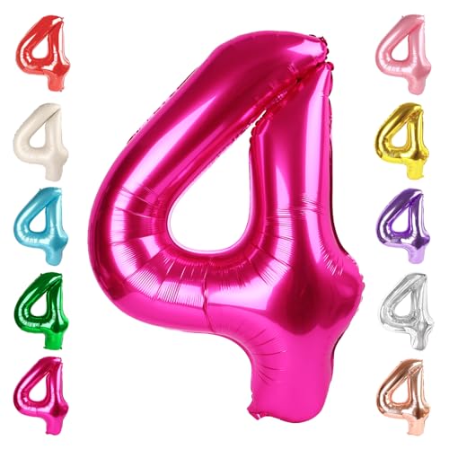 Image of Number 4 Balloon Birthday Decorations, 40In Hot Pink Balloons for Party | Eye-catching Appearance, Perfect Decorative Centerpieces, Convenient Self-sealing Structure, Widely for Various Occasions
