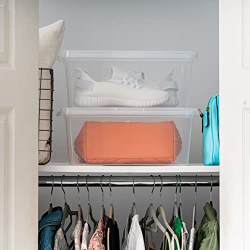 Image of IRIS USA 12-Pack Storage Bins with Lids, 15 Quart, Shoe Boxes Clear Stackable Containers Organize Shoes Closet Shelves, Organization Teacher Tools, Game Storage - BPA-Free Plastic