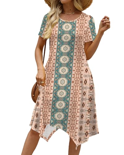 Image of COSSEN Women's 2026 Summer Midi Dress Crew Neck Short Sleeve