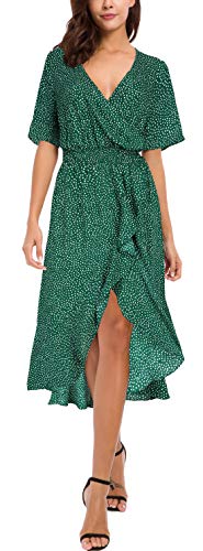 Image of Kormei Women Short Sleeve V Neck Floral High Low Flowy Summer Party Long Maxi Dress