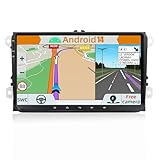 YUNTX Android 14 Double Din Car Stereo Fit for VW Golf/Skoda/Seat - 9 inch Car Navigation Head Unit with Free Rear Camera&Canbus| Support GPS |DAB+ |SWC|Bluetooth| Mirrorlink| USB| WiFi| Touch Screen
