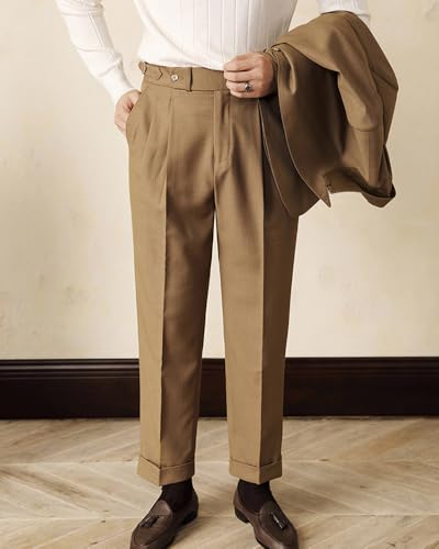 Men's Gurkha Casual Dress Pants Classic Fit Suit Pants Slim Fit Flat Front Tapered Leg Trousers3