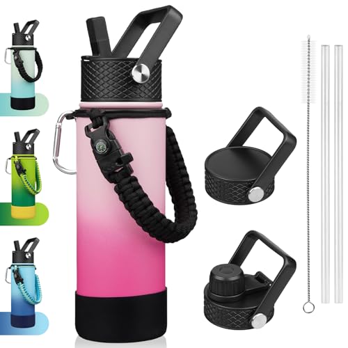 Image of BJPKPK 22oz Insulated Water Bottle with 3 Lids, Straw Lid & Handle