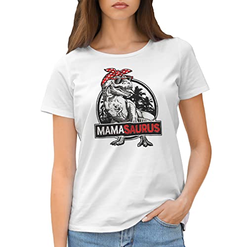 GR8Shop Mother Day Mamasaurus Present Gift Maglietta Bianca Donna Size S
