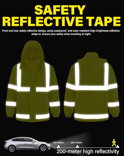 Image of iCreek Safety Rain Jacket with Hood,Waterproof Reflective High Visibility