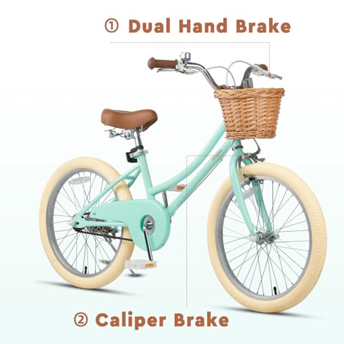 Image of Petimini Vintage Kids Bike for Girls, 12-20 Inch Classic Bicycle with Wicker Basket & Bell, High Tensile Steel Frame, Training Wheels (12-18 inch), 85% Pre-Assembled, Retro Bike for Outdoor Riding