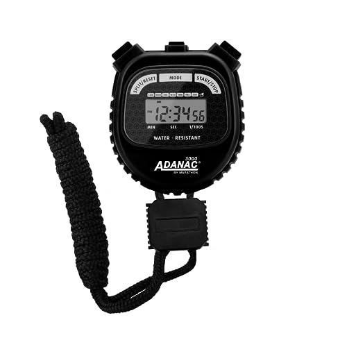 Marathon Adanac 3000 Digital Stopwatch Timer, Black – High Precision Accuracy to 1/100th Seconds – Water, Dust & Shock Resistant – 46” Lanyard Included