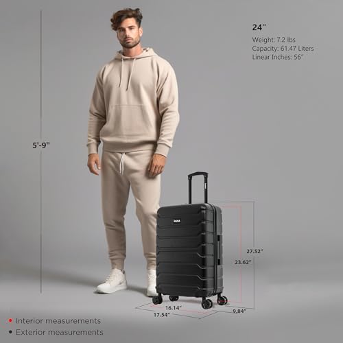 Image of InUSA TREND Luggage with Spinner Wheels | Durable lightweight Hardside Suitcase, Travel bag with Handle and Trolley, 24-Inch Medium Checked luggage | Black