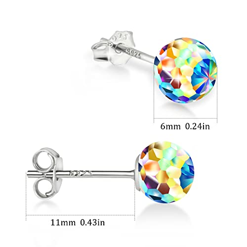 Fantastic World Crystal Earrings 6Mm 925 Sterling Silver Post Stud Earrings Disco Ball Earrings Hypoallergenic Handmade Earrings For Women Trendy Fashion #TOP5