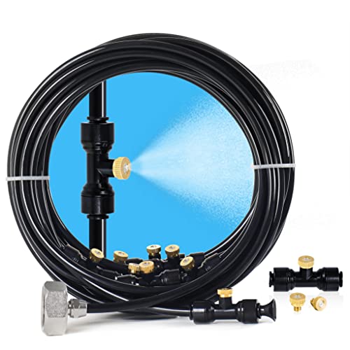 Bonviee Misters for Outside Patio, 26FT (8M) Patio Misting System, Outdoor Misters for Patio Cooling, 7 Brass Mist Nozzles, 3/4' Adapter, DIY Water Misters for Cooling Outdoor Garden Greenhouse