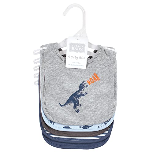 Image of Hudson Baby Unisex Baby Cotton Bibs, Dino Roar, One Size