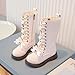 Girls Lace-Up Combat Riding Boots Winter Outdoor Leather Hiking Knee Length Boot Shoes with Bows Fashion Side Zip High Calf Long Boots