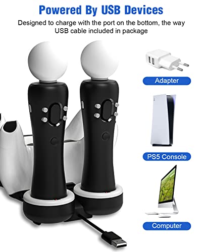 AMANKA Ladestation für PS5 / PS VR/Move-Motion-Controller, 4 in 1 PS VR Move Controller Charge Station für Desk Station Ladestation mit 4 USB Charge-Port für Playstation PS5 PSVR VR Move - Image 7
