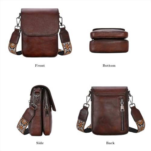 Image of HESHE Small Leather Crossbody Bag for Women RFID Phone Purse with Card Slot | Anti Theft,Genine Leather,Wide Adjustable Strap,Multi-Pocket Fits 6.9 inch Phone Trendy Shoulder Cross Body Bag for Daily,Travel