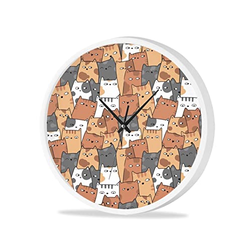 Reloj ornamental circular de gatos naranjas, de cuarzo de calidad, funciona con pilas, para el hogar, oficina, aula, escuela, silencioso, sin tictac, frontal de cristal ABS.
