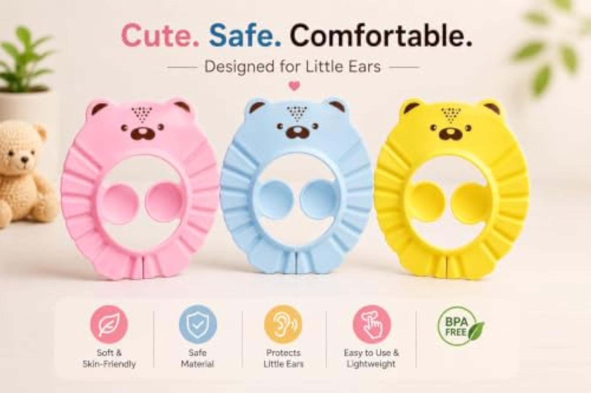 Baby Bath Shower Cap, Adjustable Silicone Bathing Crown