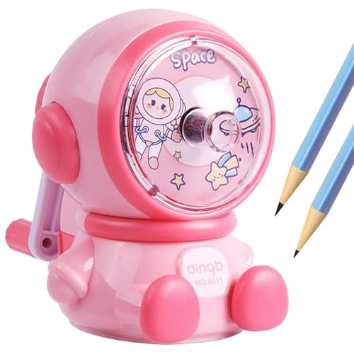 Detontek Sacapuntas Astronaut, Sacapuntas Ajustable Con Manivela, Apto Para Niños, Oficina y Aula (Rosa)