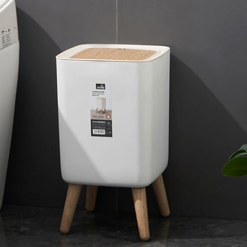 Image of Kriva Modern Plastic Dustbin with Lid | Stylish Indoor Trash Can for Living Room, Bedroom, Kitchen & Office | Compact Waste Bin with Push Button (Beige)